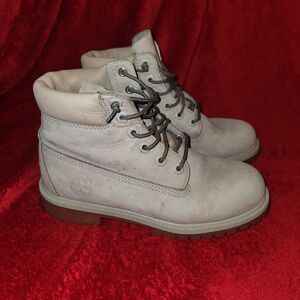 Linden Woods Timberland Premium 6 Waterproof Boots Ivory Gray Nubuck Boys Size 5